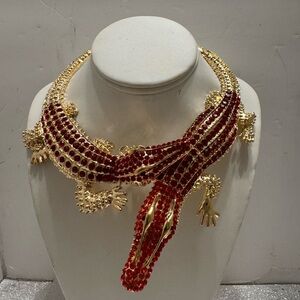Elegant Gold and Red Alligator Necklace